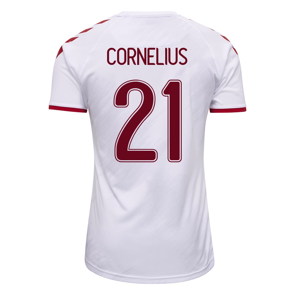 Miesten Tanskan Jalkapallomaajoukkue Andreas Cornelius #21 Vieraspaita Valkoinen 2021 Lyhythihainen Paita
