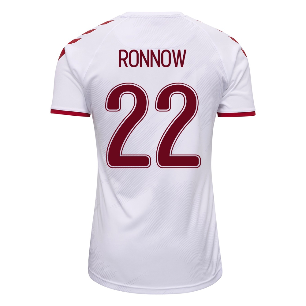 Lapset Tanskan Jalkapallomaajoukkue Frederik Ronnow #22 Vieraspaita Valkoinen 2021 Lyhythihainen Paita