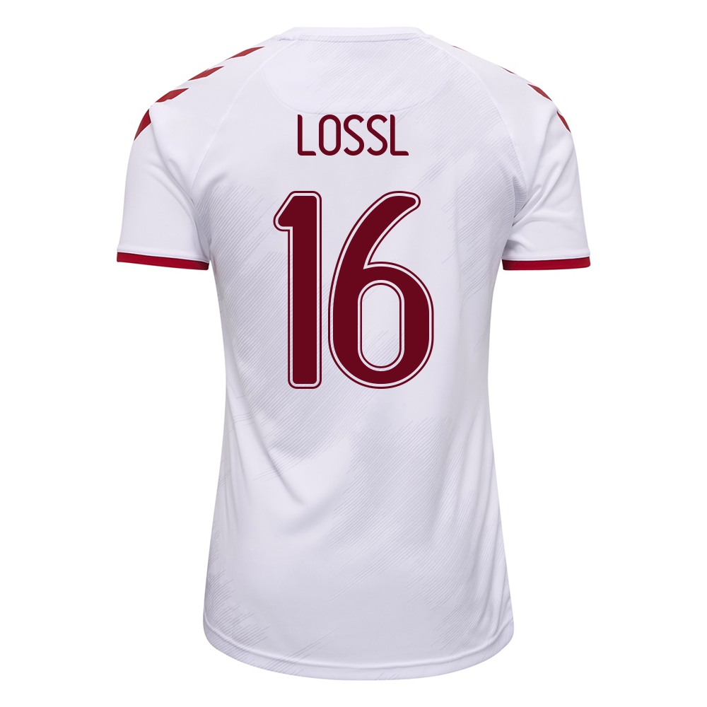 Lapset Tanskan Jalkapallomaajoukkue Jonas Lossl #16 Vieraspaita Valkoinen 2021 Lyhythihainen Paita