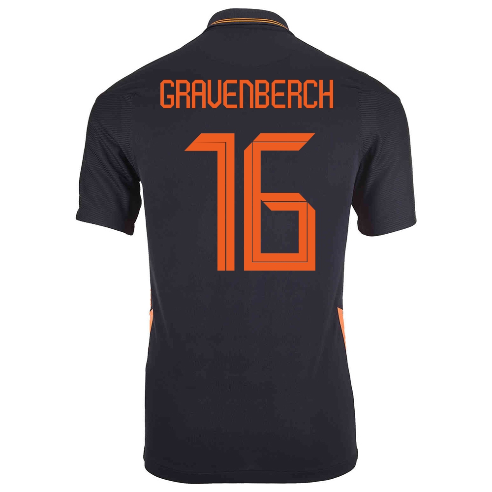 Naisten Alankomaiden Jalkapallomaajoukkue Ryan Gravenberch #16 Vieraspaita Musta 2021 Lyhythihainen Paita