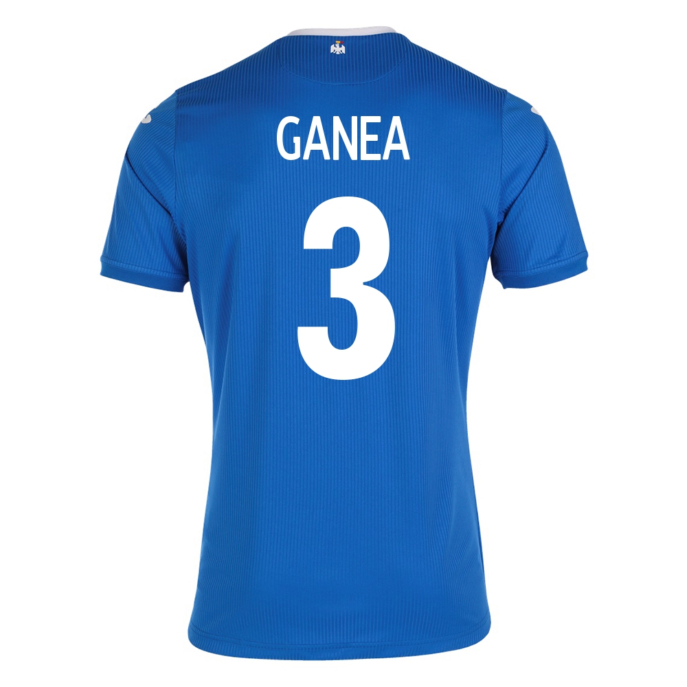 Lapset Romanian Jalkapallomaajoukkue Cristian Ganea #3 Vieraspaita Sininen 2021 Lyhythihainen Paita