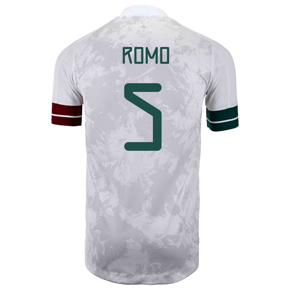 Naisten Meksikon Jalkapallomaajoukkue Luis Romo #5 Vieraspaita Valkoinen Musta 2021 Lyhythihainen Paita