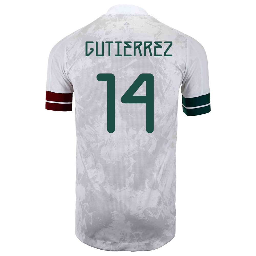 Naisten Meksikon Jalkapallomaajoukkue Erick Gutierrez #14 Vieraspaita Valkoinen Musta 2021 Lyhythihainen Paita