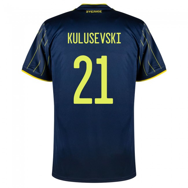 Miesten Ruotsin Jalkapallomaajoukkue Dejan Kulusevski #21 Vieraspaita Tummansininen 2021 Lyhythihainen Paita