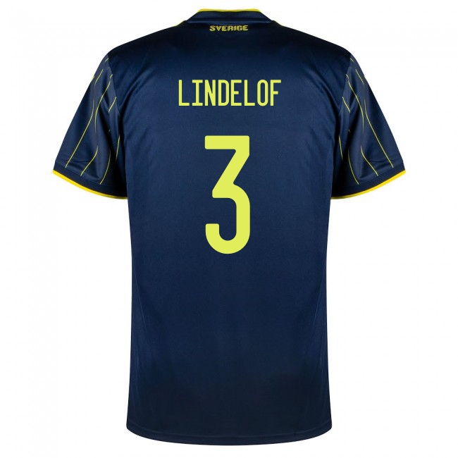 Naisten Ruotsin Jalkapallomaajoukkue Victor Lindelof #3 Vieraspaita Tummansininen 2021 Lyhythihainen Paita