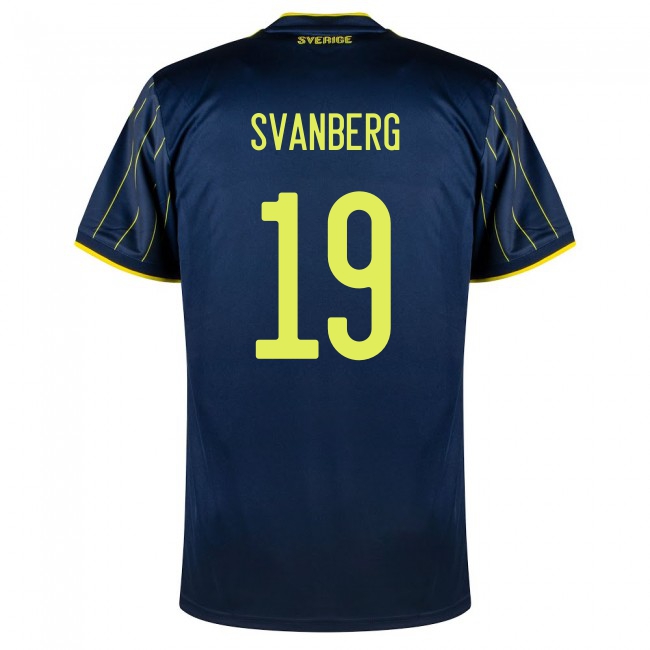 Miesten Ruotsin Jalkapallomaajoukkue Mattias Svanberg #19 Vieraspaita Tummansininen 2021 Lyhythihainen Paita