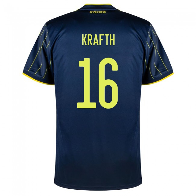 Naisten Ruotsin Jalkapallomaajoukkue Emil Krafth #16 Vieraspaita Tummansininen 2021 Lyhythihainen Paita