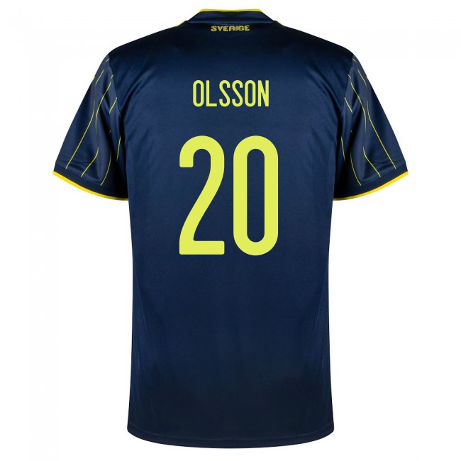 Miesten Ruotsin Jalkapallomaajoukkue Kristoffer Olsson #20 Vieraspaita Tummansininen 2021 Lyhythihainen Paita