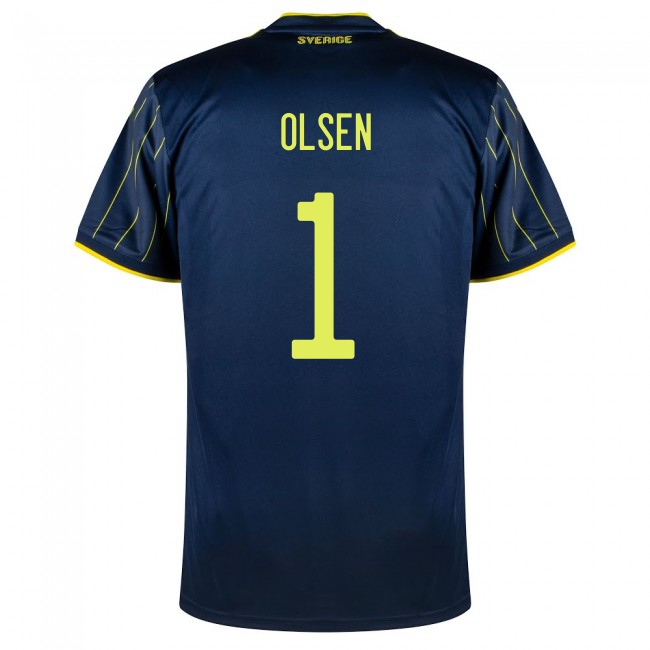 Miesten Ruotsin Jalkapallomaajoukkue Robin Olsen #1 Vieraspaita Tummansininen 2021 Lyhythihainen Paita