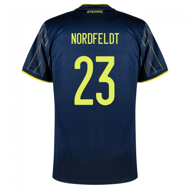 Lapset Ruotsin Jalkapallomaajoukkue Kristoffer Nordfeldt #23 Vieraspaita Tummansininen 2021 Lyhythihainen Paita