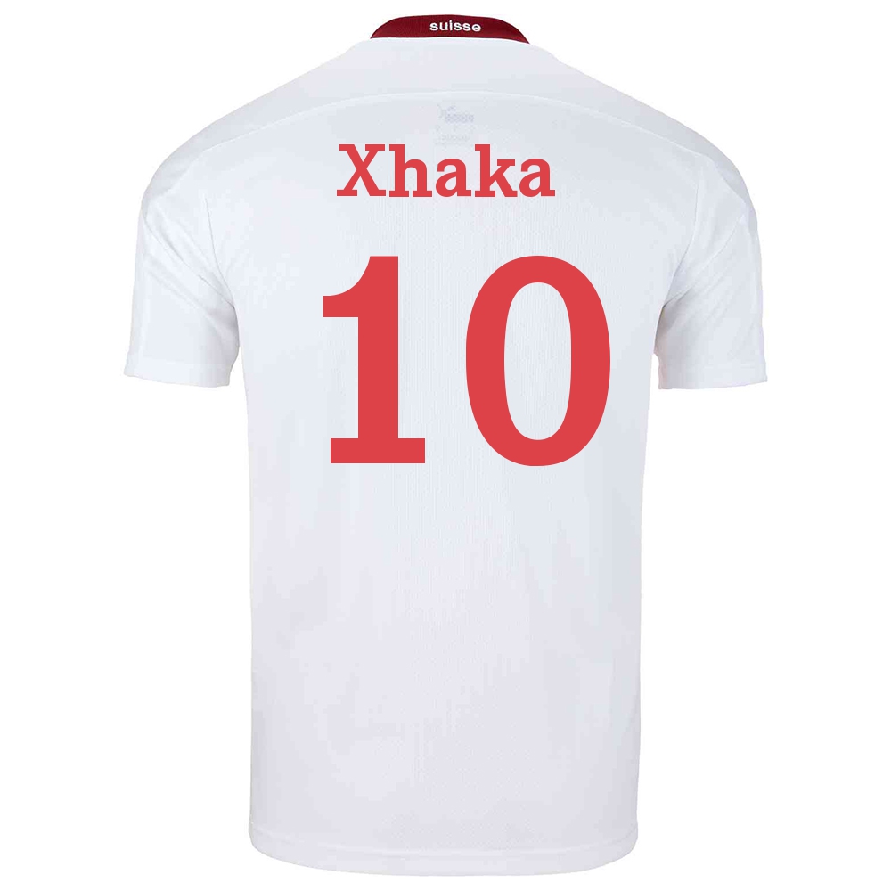 Miesten Sveitsin Jalkapallomaajoukkue Granit Xhaka #10 Vieraspaita Valkoinen 2021 Lyhythihainen Paita