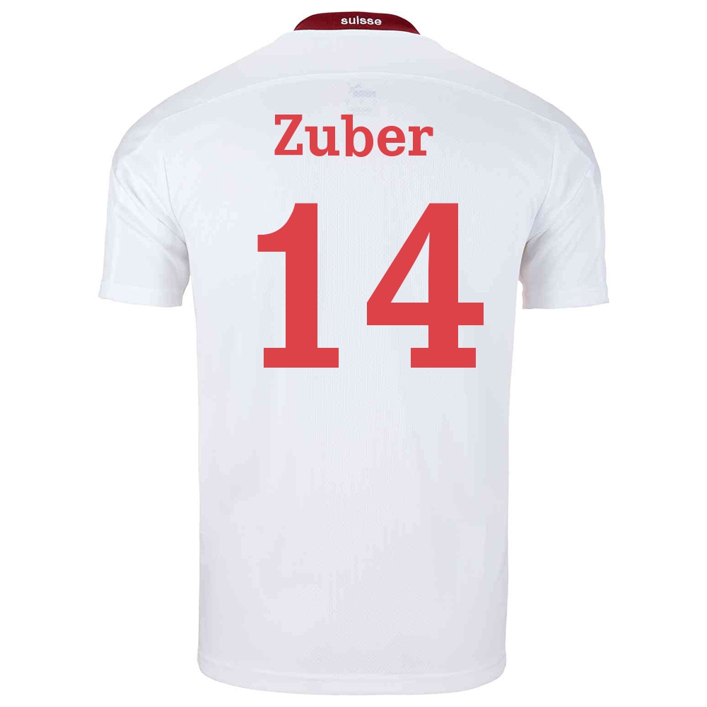 Naisten Sveitsin Jalkapallomaajoukkue Steven Zuber #14 Vieraspaita Valkoinen 2021 Lyhythihainen Paita