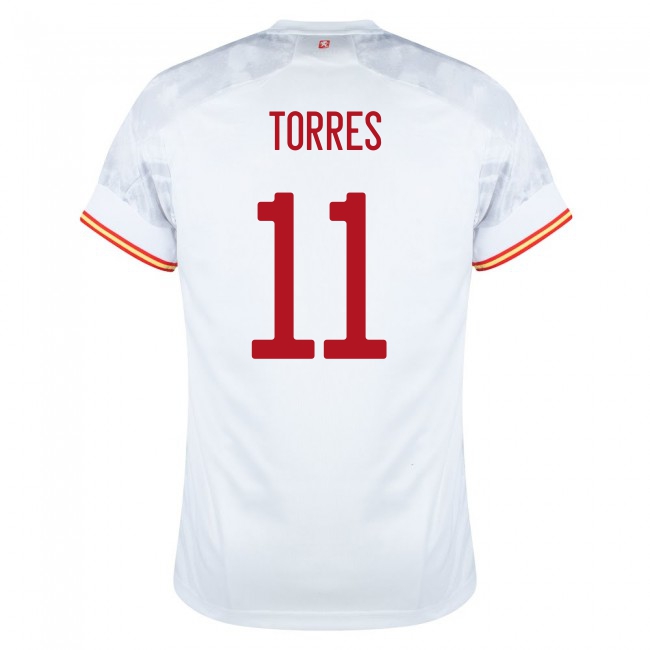 Miesten Espanjan Jalkapallomaajoukkue Ferran Torres #11 Vieraspaita Valkoinen 2021 Lyhythihainen Paita