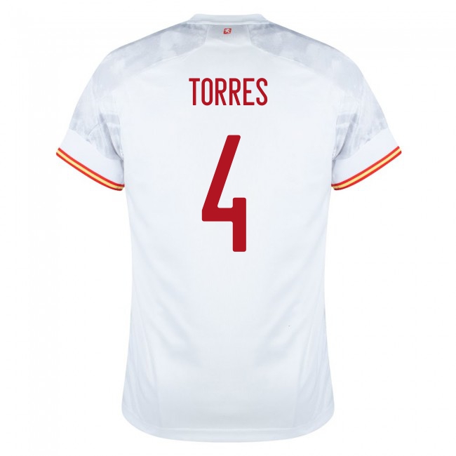 Naisten Espanjan Jalkapallomaajoukkue Pau Torres #4 Vieraspaita Valkoinen 2021 Lyhythihainen Paita