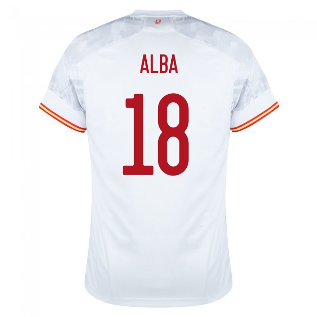 Naisten Espanjan Jalkapallomaajoukkue Jordi Alba #18 Vieraspaita Valkoinen 2021 Lyhythihainen Paita
