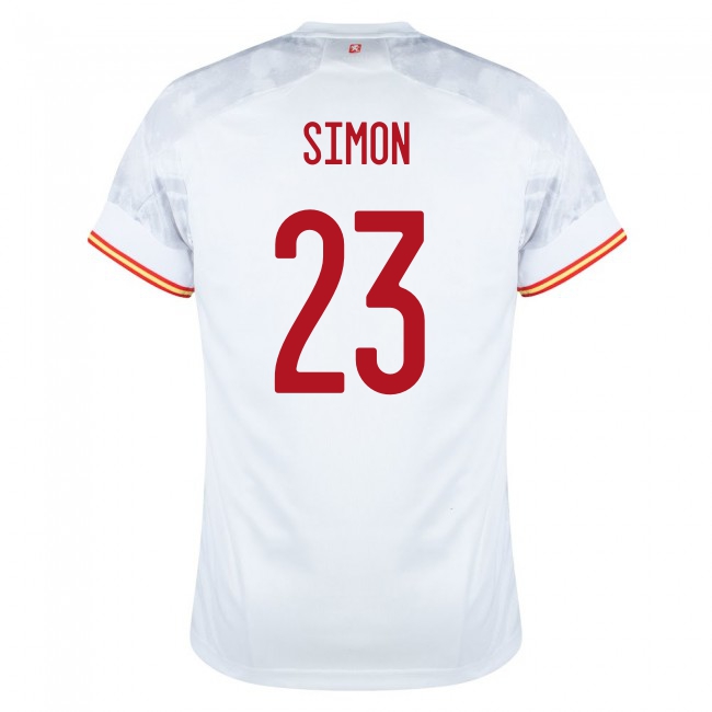 Miesten Espanjan Jalkapallomaajoukkue Unai Simon #23 Vieraspaita Valkoinen 2021 Lyhythihainen Paita