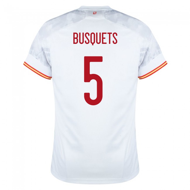 Miesten Espanjan Jalkapallomaajoukkue Sergio Busquets #5 Vieraspaita Valkoinen 2021 Lyhythihainen Paita