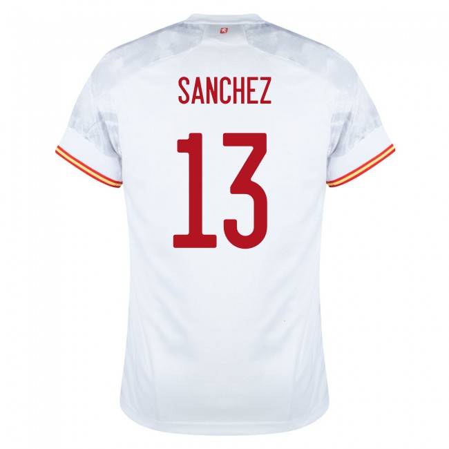Naisten Espanjan jalkapallomaajoukkue Robert Sanchez #13 Vieraspaita Valkoinen 2021 Lyhythihainen Paita