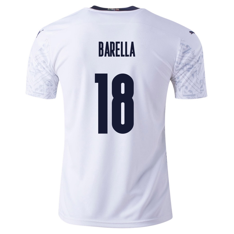 Naisten Italian Jalkapallomaajoukkue Nicolo Barella #18 Vieraspaita Valkoinen 2021 Lyhythihainen Paita