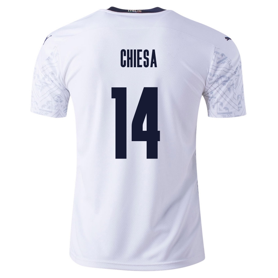 Miesten Italian Jalkapallomaajoukkue Federico Chiesa #14 Vieraspaita Valkoinen 2021 Lyhythihainen Paita