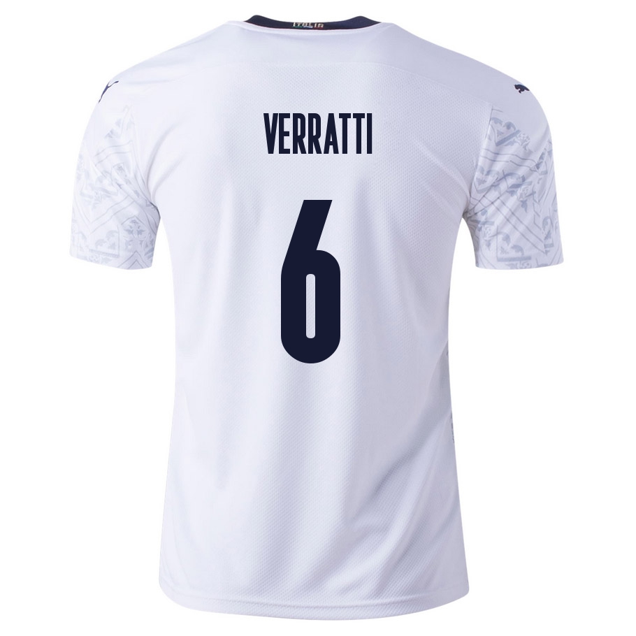 Lapset Italian Jalkapallomaajoukkue Marco Verratti #6 Vieraspaita Valkoinen 2021 Lyhythihainen Paita