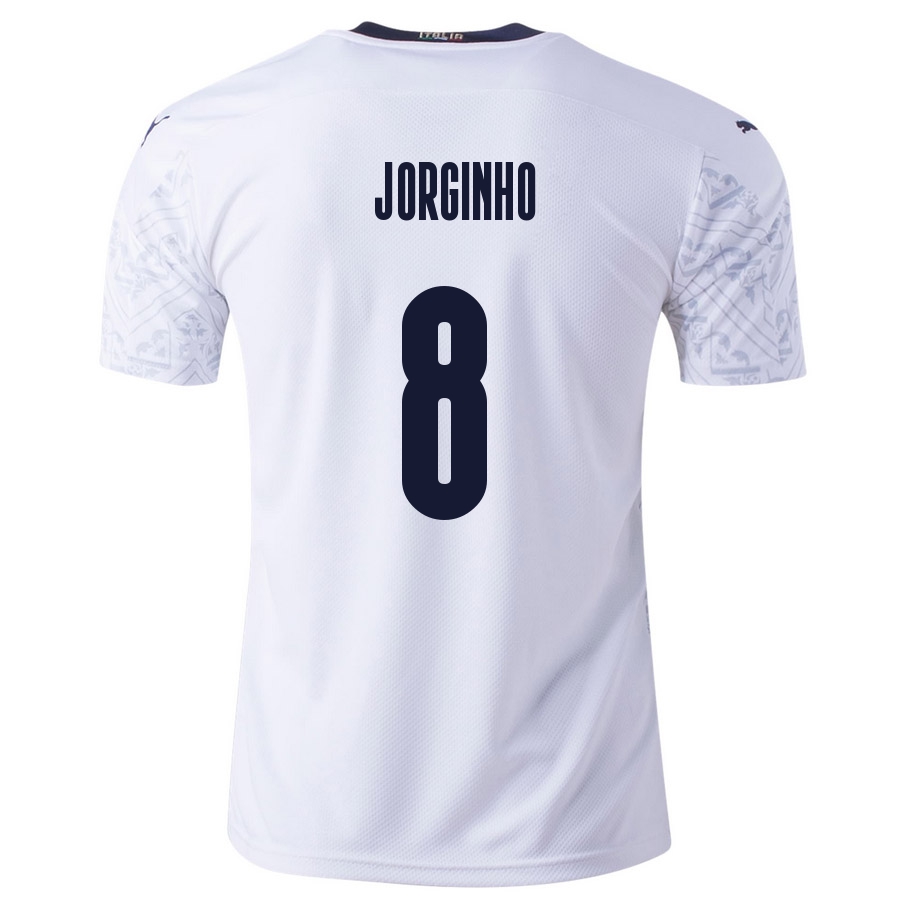 Miesten Italian Jalkapallomaajoukkue Jorginho #8 Vieraspaita Valkoinen 2021 Lyhythihainen Paita