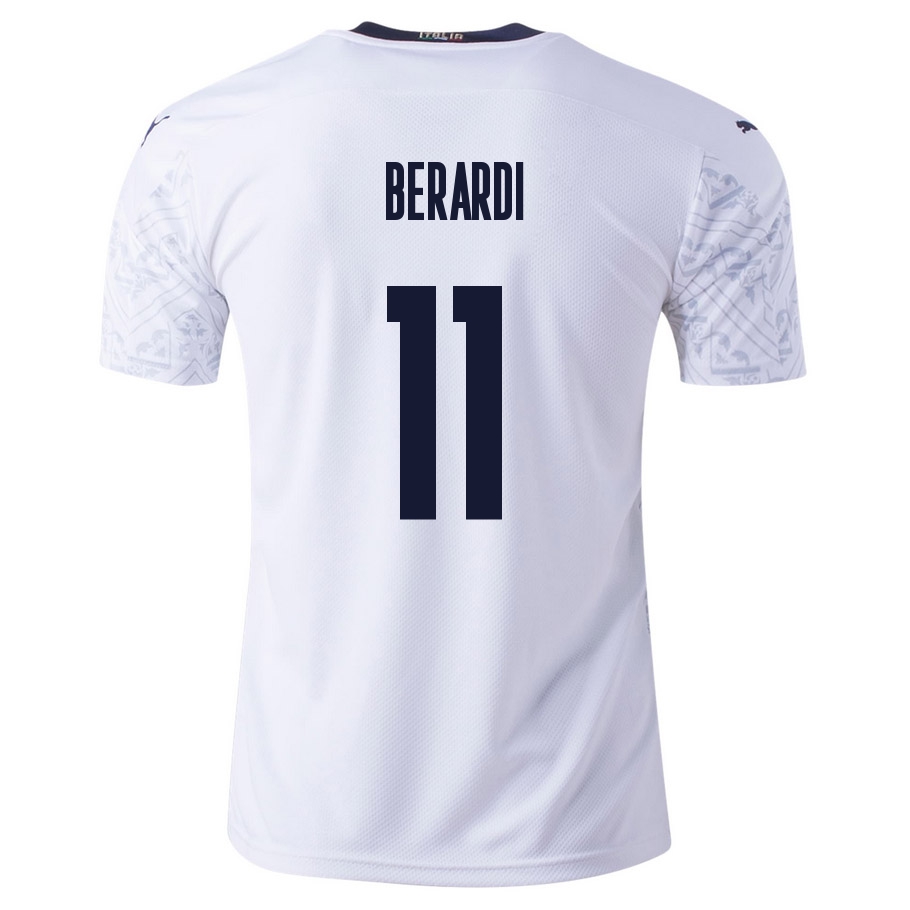 Naisten Italian Jalkapallomaajoukkue Domenico Berardi #11 Vieraspaita Valkoinen 2021 Lyhythihainen Paita