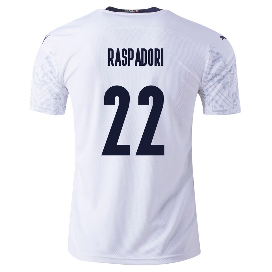 Lapset Italian Jalkapallomaajoukkue Giacomo Raspadori #22 Vieraspaita Valkoinen 2021 Lyhythihainen Paita