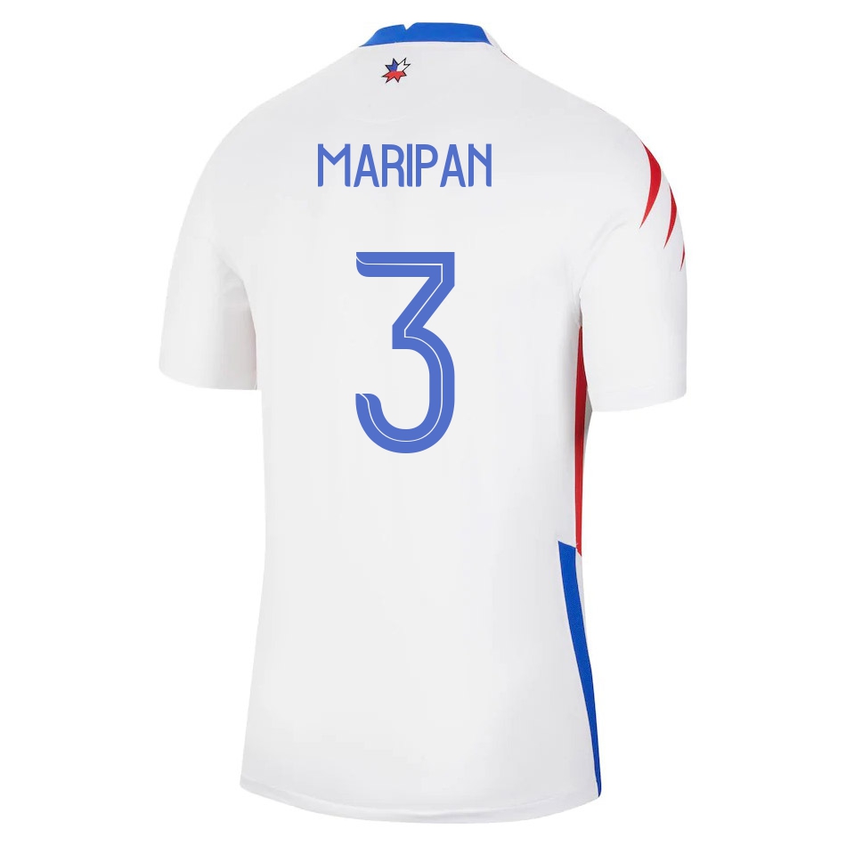 Naisten Chilen Jalkapallomaajoukkue Guillermo Maripan #3 Vieraspaita Valkoinen 2021 Lyhythihainen Paita