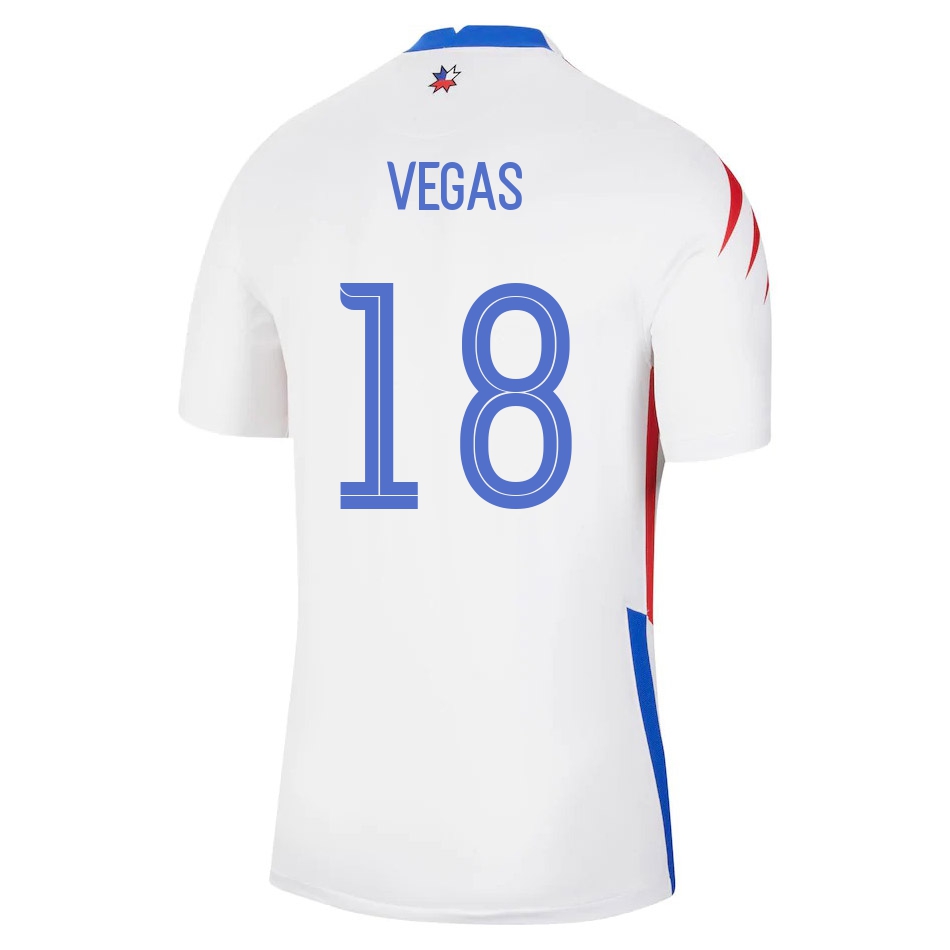 Naisten Chilen jalkapallomaajoukkue Sebastian Vegas #18 Vieraspaita Valkoinen 2021 Lyhythihainen Paita
