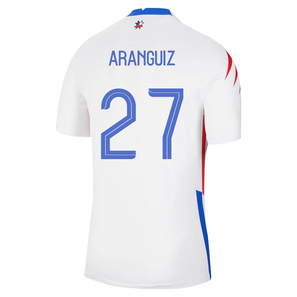 Naisten Chilen jalkapallomaajoukkue Pablo Aranguiz #27 Vieraspaita Valkoinen 2021 Lyhythihainen Paita