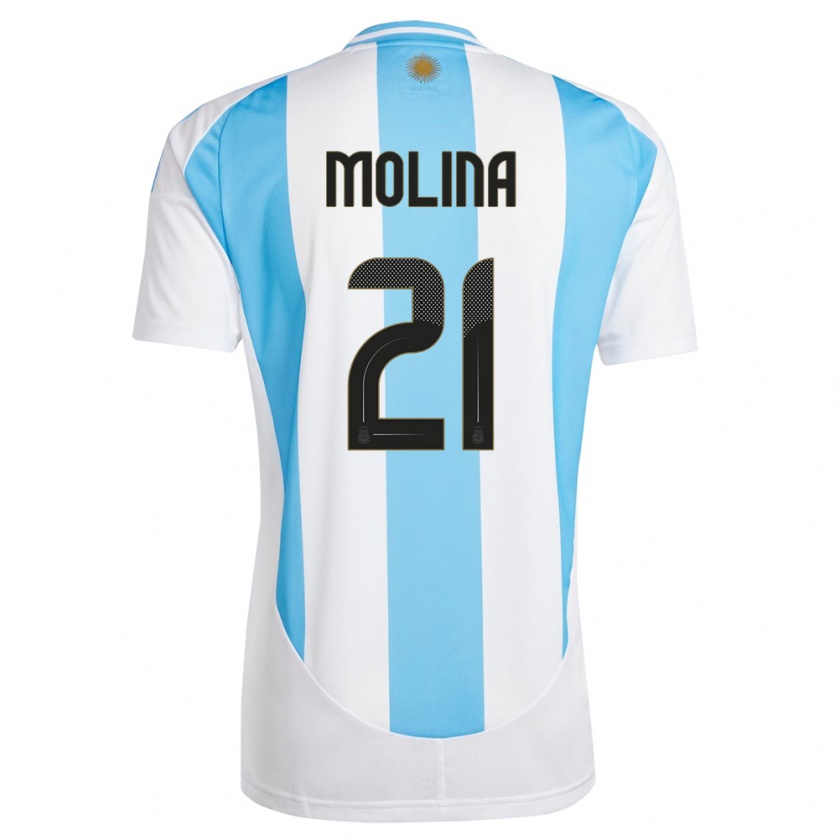 Kandiny Lapset Argentiina Nahuel Molina #21 Valkoinen Sininen Kotipaita 24-26 Lyhythihainen Paita T-Paita