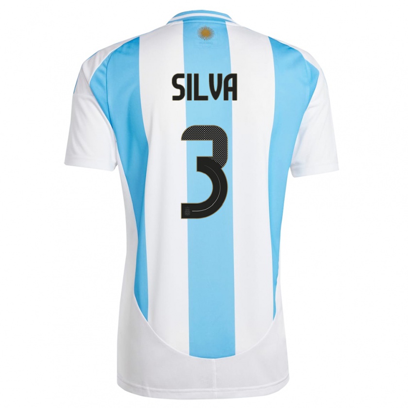 Kandiny Lapset Argentiina Tomas Silva #3 Valkoinen Sininen Kotipaita 24-26 Lyhythihainen Paita T-Paita