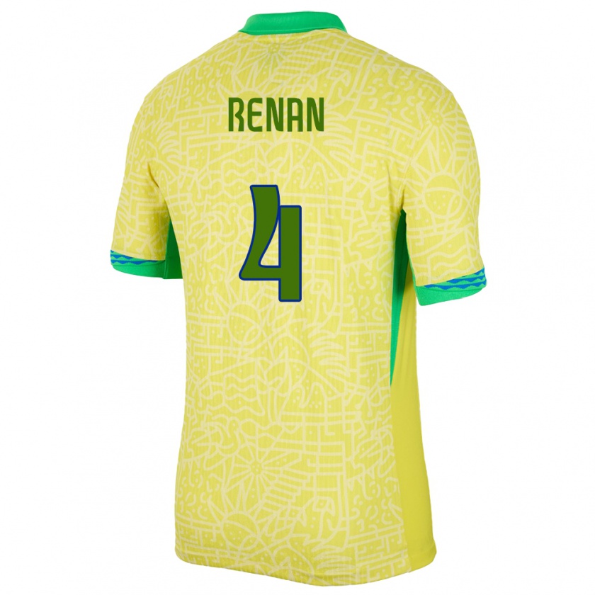 Kandiny Lapset Brasilia Robert Renan #4 Keltainen Kotipaita 24-26 Lyhythihainen Paita T-Paita