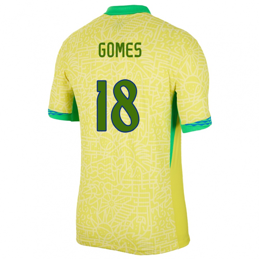 Kandiny Lapset Brasilia Marlon Gomes #18 Keltainen Kotipaita 24-26 Lyhythihainen Paita T-Paita