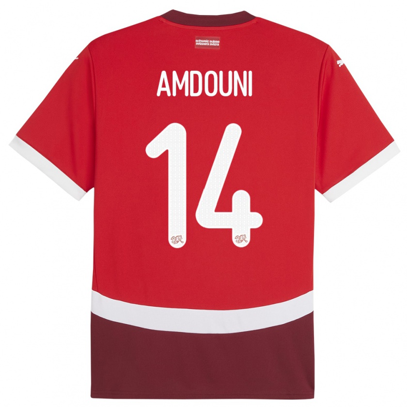 Kandiny Lapset Sveitsi Mohamed Zeki Amdouni #14 Punainen Kotipaita 24-26 Lyhythihainen Paita T-Paita
