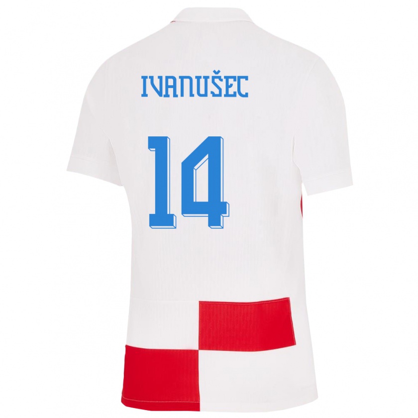 Kandiny Lapset Kroatia Luka Ivanusec #14 Valkoinen Punainen Kotipaita 24-26 Lyhythihainen Paita T-Paita