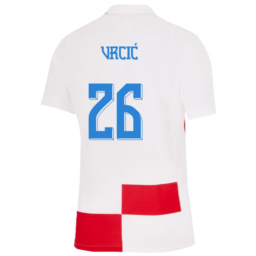 Kandiny Lapset Kroatia Jere Vrcic #26 Valkoinen Punainen Kotipaita 24-26 Lyhythihainen Paita T-Paita