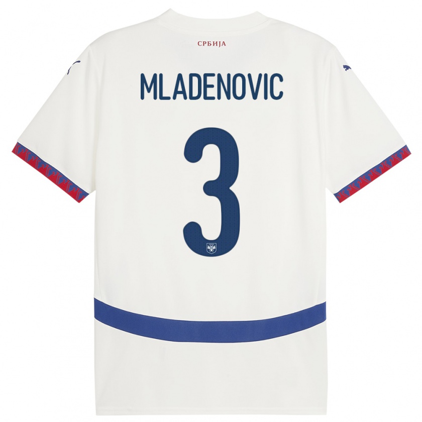 Kandiny Lapset Serbia Filip Mladenovic #3 Valkoinen Vieraspaita 24-26 Lyhythihainen Paita T-Paita