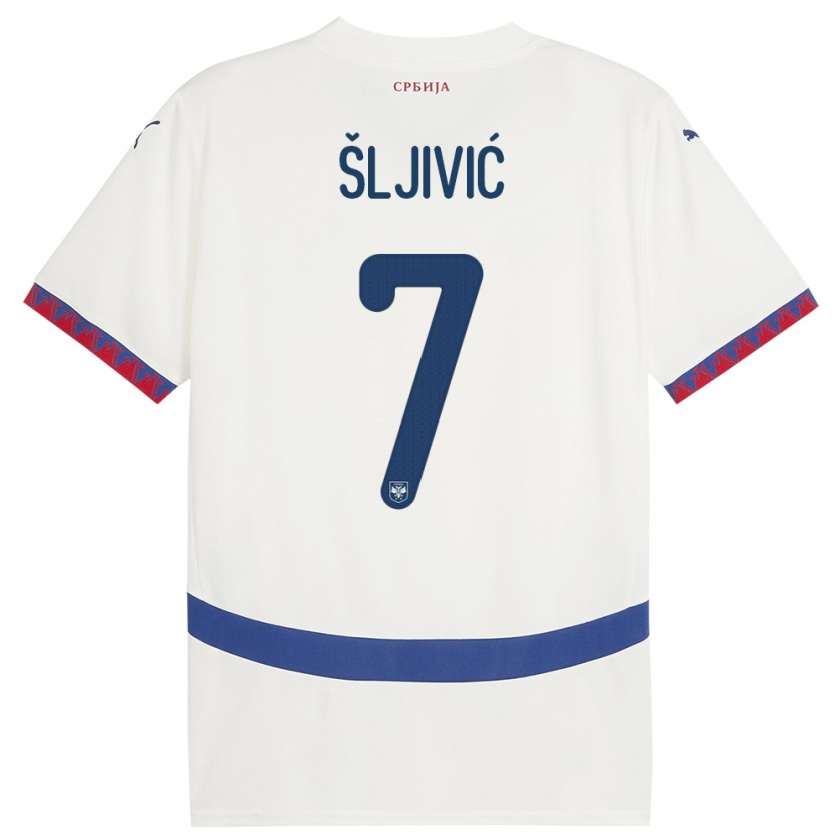 Kandiny Lapset Serbia Jovan Sljivic #7 Valkoinen Vieraspaita 24-26 Lyhythihainen Paita T-Paita