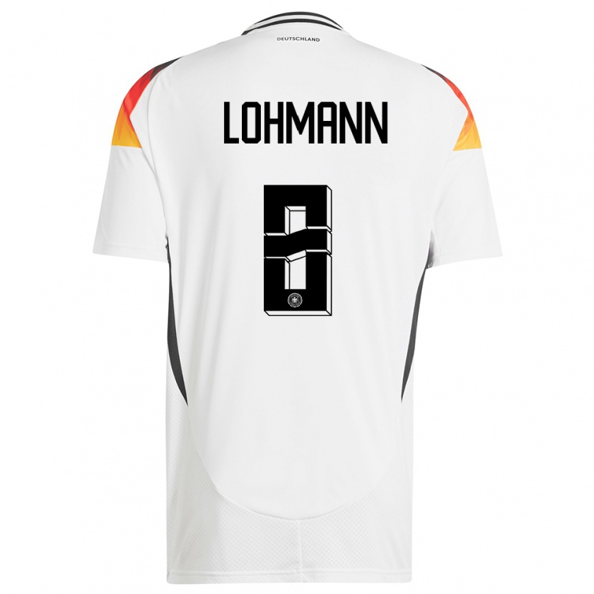 Kandiny Miesten Saksa Sydney Lohmann #8 Valkoinen Kotipaita 24-26 Lyhythihainen Paita T-Paita