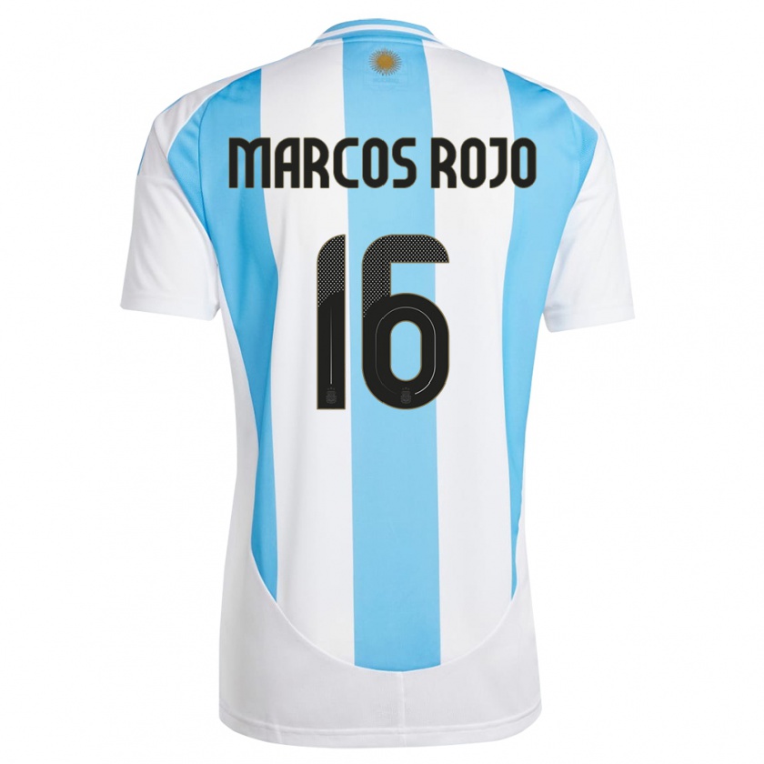Kandiny Miesten Argentiina Marcos Rojo #16 Valkoinen Sininen Kotipaita 24-26 Lyhythihainen Paita T-Paita