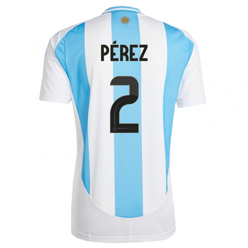 Kandiny Miesten Argentiina Nehuen Perez #2 Valkoinen Sininen Kotipaita 24-26 Lyhythihainen Paita T-Paita