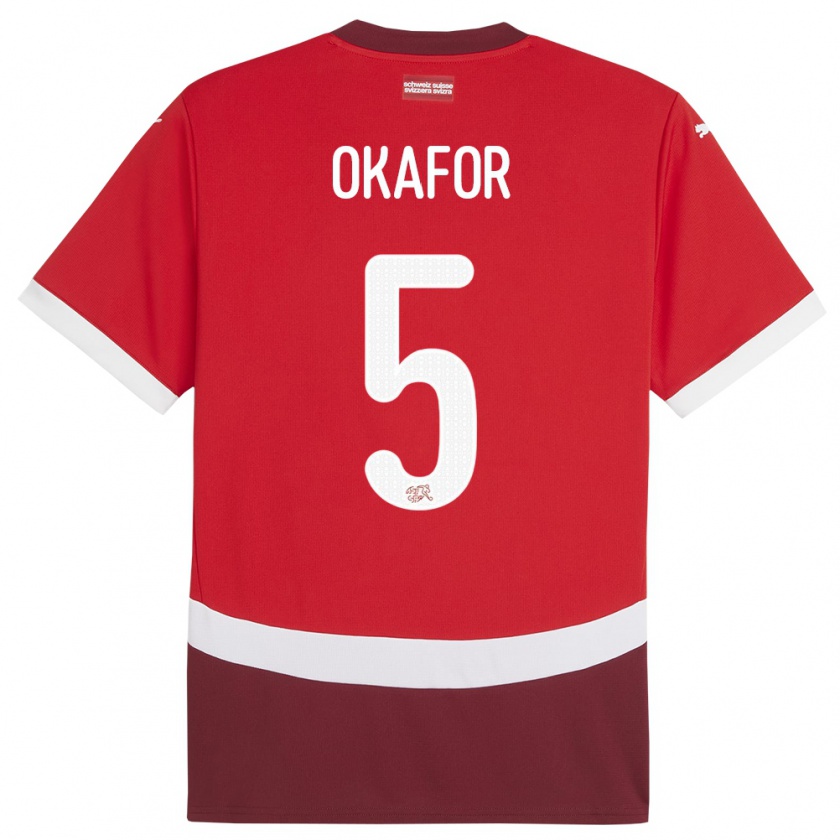 Kandiny Miesten Sveitsi Noah Okafor #5 Punainen Kotipaita 24-26 Lyhythihainen Paita T-Paita