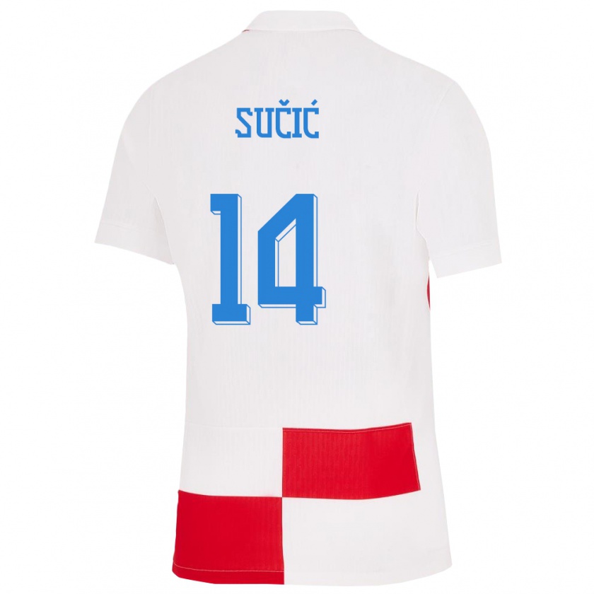 Kandiny Miesten Kroatia Luka Sucic #14 Valkoinen Punainen Kotipaita 24-26 Lyhythihainen Paita T-Paita