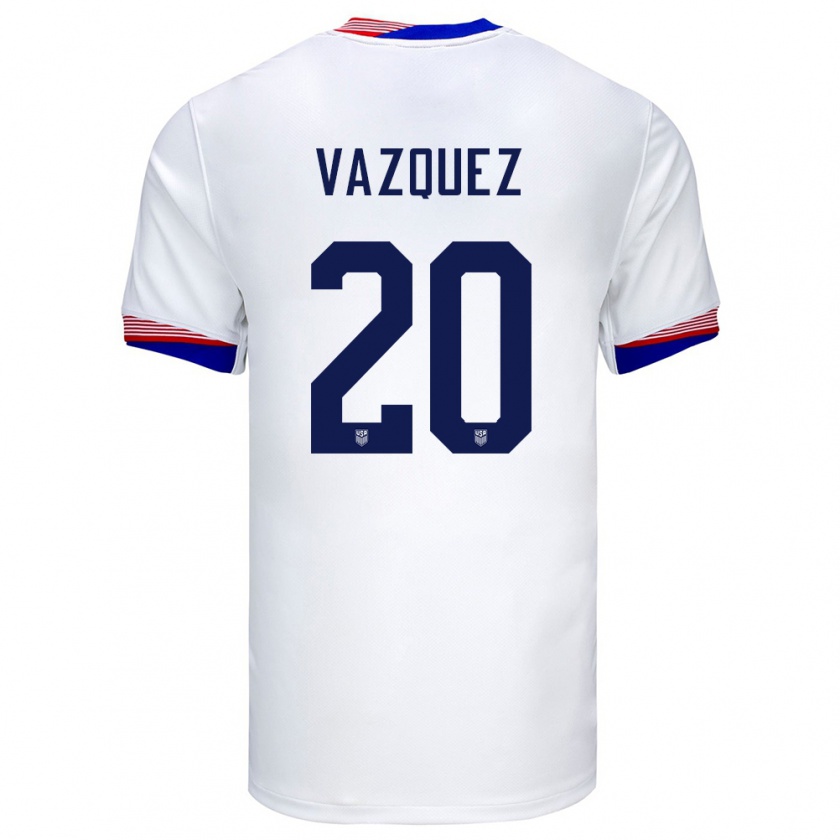 Kandiny Miesten Yhdysvallat David Vazquez #20 Valkoinen Kotipaita 24-26 Lyhythihainen Paita T-Paita