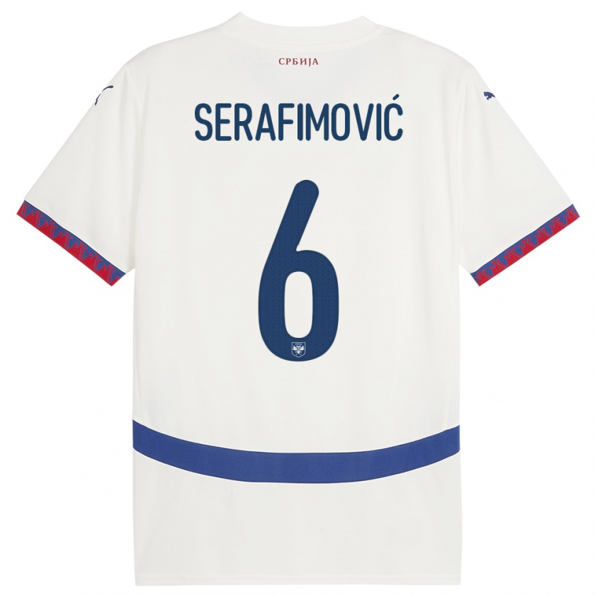 Kandiny Miesten Serbia Vojin Serafimovic #6 Valkoinen Vieraspaita 24-26 Lyhythihainen Paita T-Paita