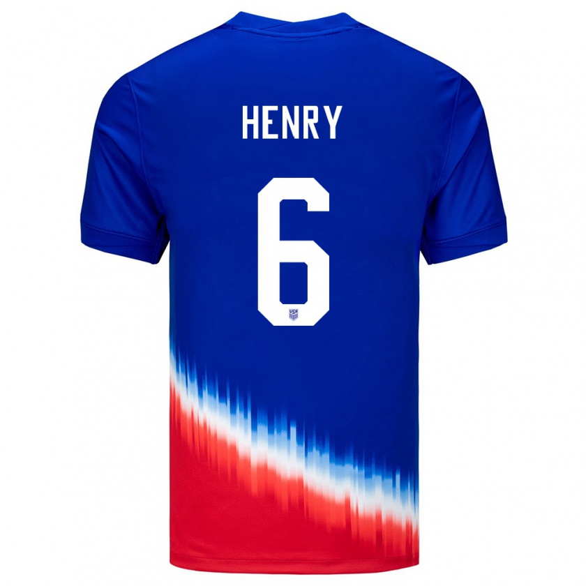 Kandiny Miesten Yhdysvallat Kobi Henry #6 Sininen Vieraspaita 24-26 Lyhythihainen Paita T-Paita