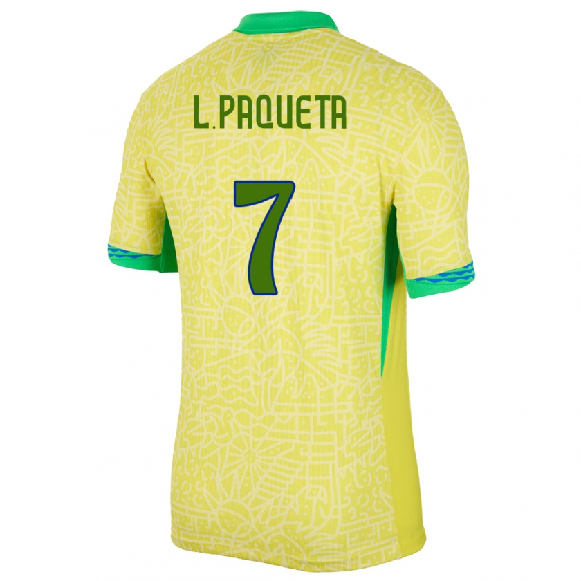 Kandiny Naisten Brasilia Lucas Paqueta #7 Keltainen Kotipaita 24-26 Lyhythihainen Paita T-Paita