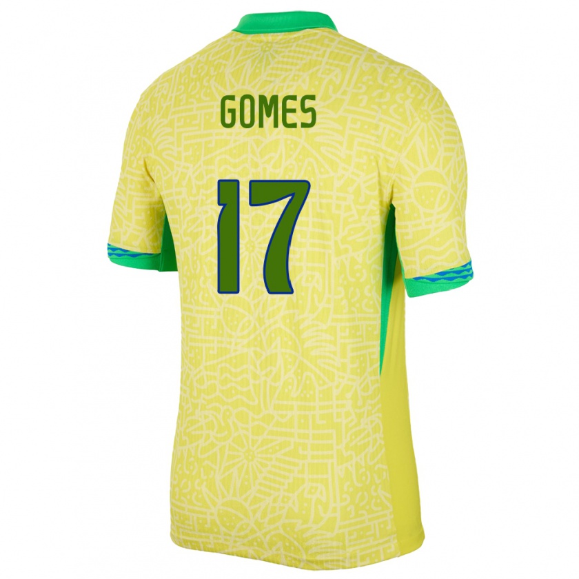 Kandiny Naisten Brasilia William Gomes #17 Keltainen Kotipaita 24-26 Lyhythihainen Paita T-Paita